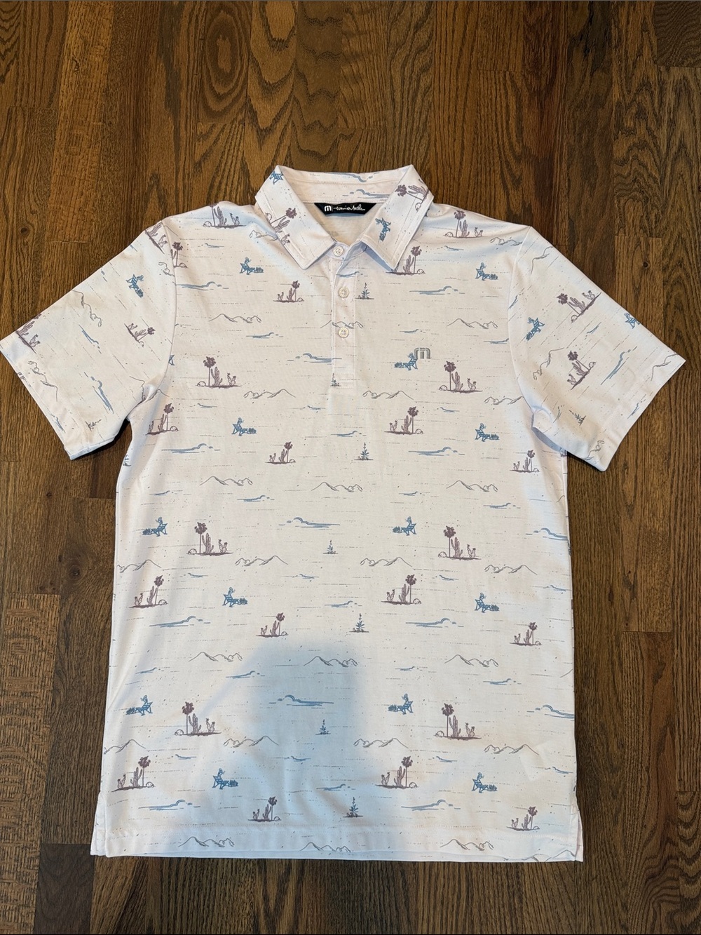 Travis Mathew White Polo with Desert Coastal Motif | Size M